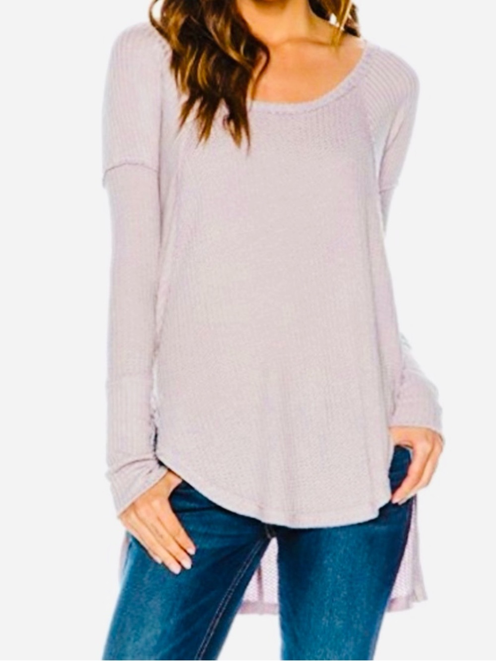 Free People Lightweight Scoop Neck Waffle Top in Pale Lavender